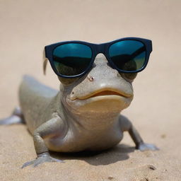 An amusing mudskipper fish comically wearing a pair of sleek sunglasses.