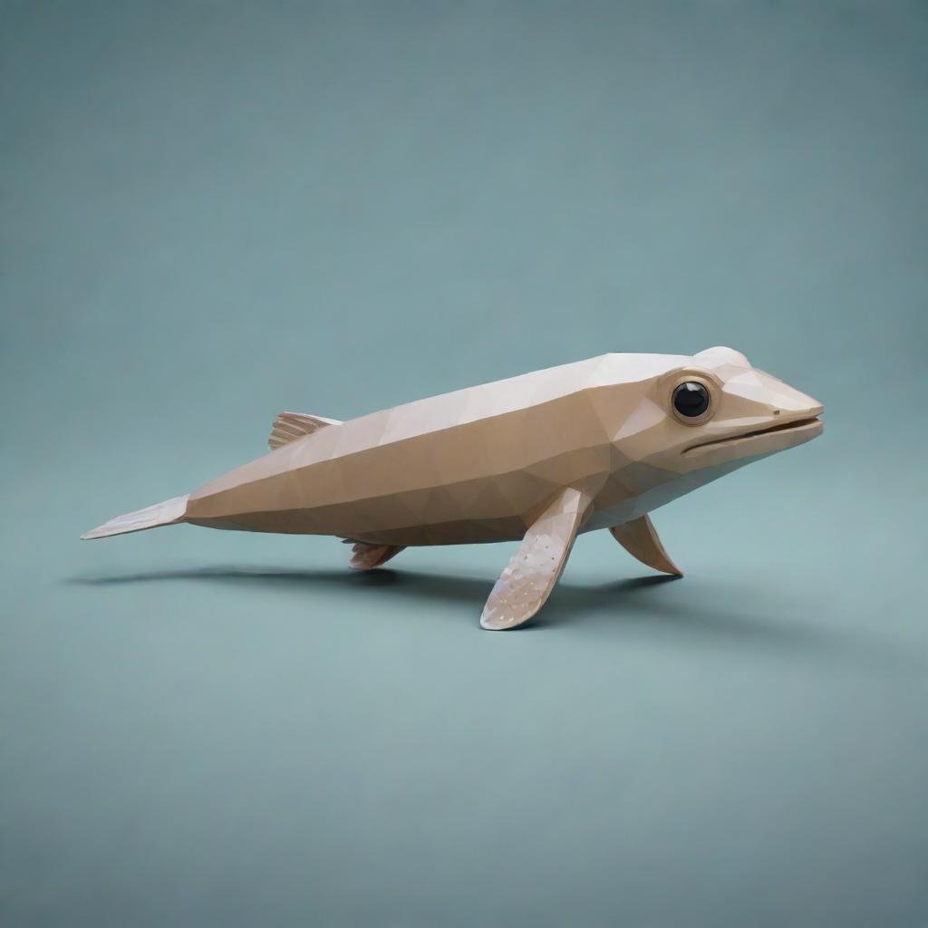 A low poly rendition of a mudskipper fish with clear edges and minimalistic design.