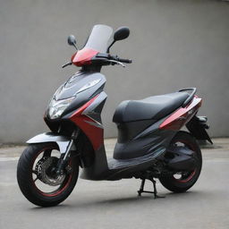 A Yamaha Xeon GT 125 scooter customized to resemble the Kamen Rider Knight theme, complete with a dark red and silver color scheme.