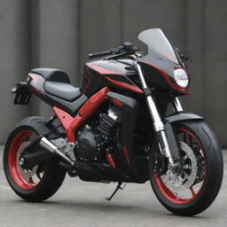 A Xeon GT 125 motorcycle modified to incorporate a design inspired by Kamen Rider Knight. Include striking black and red accents, and futuristic elements in line with the Kamen Rider theme.