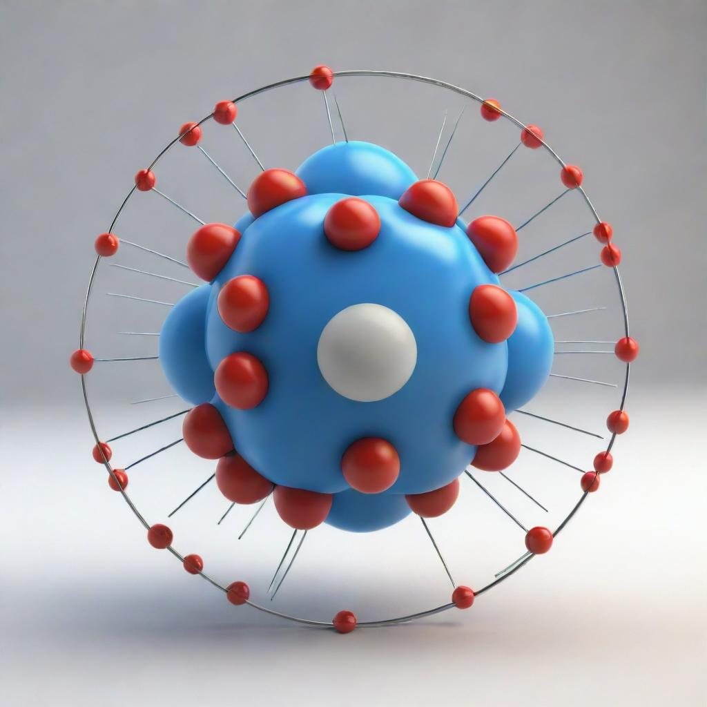 A highly detailed, 3D rendering of an atomic nucleus, demonstrating protons and neutrons