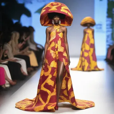 The fashion show featured extravagant designs inspired by the rich colors and textures of the kola nut tree, creating a stunning visual display on the runway.