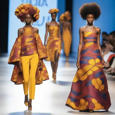 The fashion show featured extravagant designs inspired by the rich colors and textures of the kola nut tree, creating a stunning visual display on the runway.