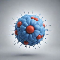 A highly detailed, 3D rendering of an atomic nucleus, demonstrating protons and neutrons