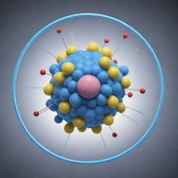 A highly detailed, 3D rendering of an atomic nucleus, demonstrating protons and neutrons