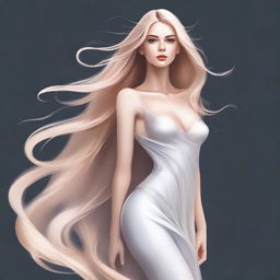 A digital art illustration of an elegant, slim white woman with flowing blonde hair