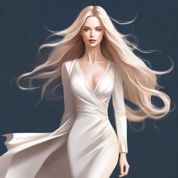 A digital art illustration of an elegant, slim white woman with flowing blonde hair