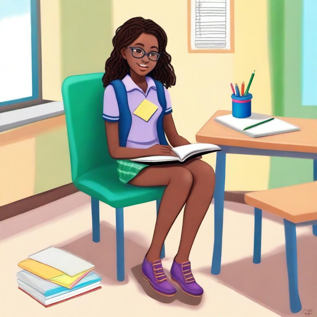 An image showcasing a girl's legs in a classroom setting