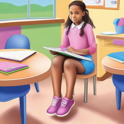 An image showcasing a girl's legs in a classroom setting