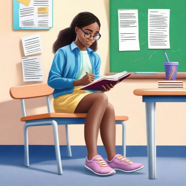 An image showcasing a girl's legs in a classroom setting