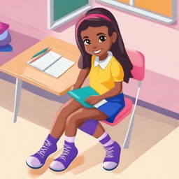 An image showcasing a girl's legs in a classroom setting