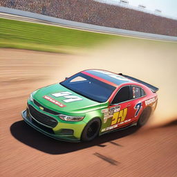 A high-quality digital rendering of a Chevrolet Malibu, transformed into a NASCAR racing car