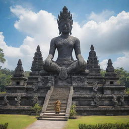 An alternative interpretation of the GWK (Garuda Wisnu Kencana) cultural park in Bali, showcasing the iconic statue and surrounding landscape in a fresh, original style.