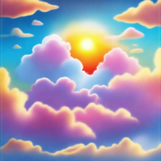 A high-quality digital art piece depicting the cover of a book titled 'Clouds in my sky, sun in my heart'