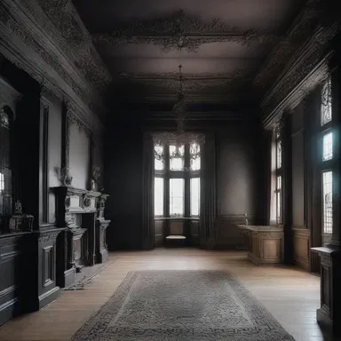 The gothic-style mansion had a deathlike atmosphere with its dark colors and eerie decor.