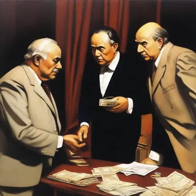 The painting depicted a sordid scene of a corrupt politician taking bribes from wealthy businessmen.