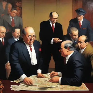 The painting depicted a sordid scene of a corrupt politician taking bribes from wealthy businessmen.