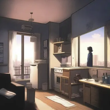 The protagonist's sordid apartment reflected the dark and gritty nature of the anime series.