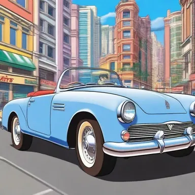 In the popular anime series, the main character drives a hot-rod car while battling villains.