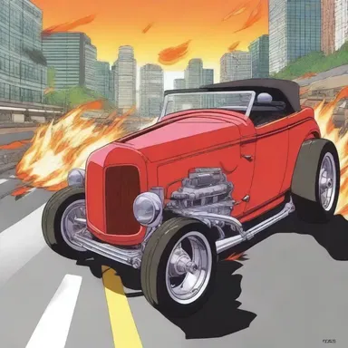 In the popular anime series, the main character drives a hot-rod car while battling villains.