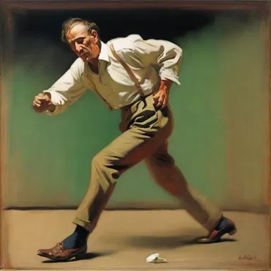 The painting depicted a man with a hobble, showcasing the artist's ability to capture movement and emotion.