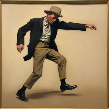 The painting depicted a man with a hobble, showcasing the artist's ability to capture movement and emotion.