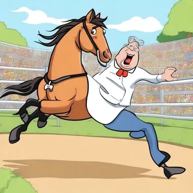 In the cartoon, the mischievous character decided to hobble the horse to create chaos in the race.