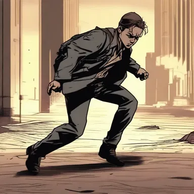 The protagonist, after getting shot, hobbled across the screen in a dramatic fashion.