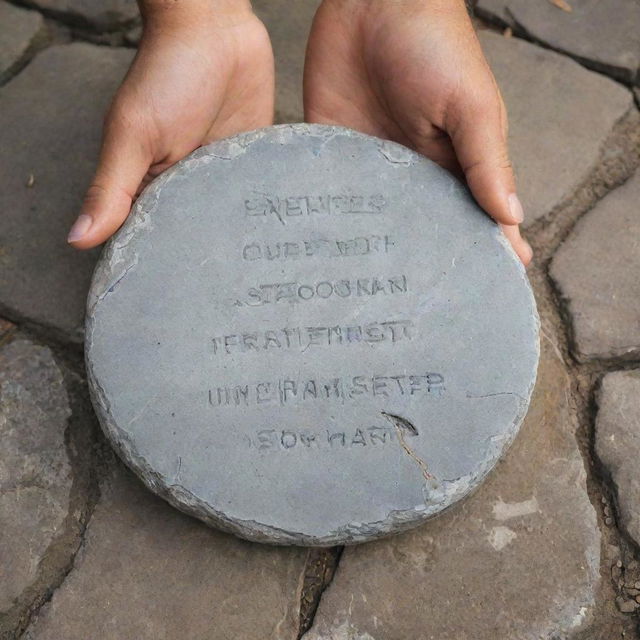 A strong hand holding a cracked stone symbolizing resilience. The stone is depicted as a stepping stone and printed with the caption 'Failures as Stepping Stones: Every Break a Step Forward.'