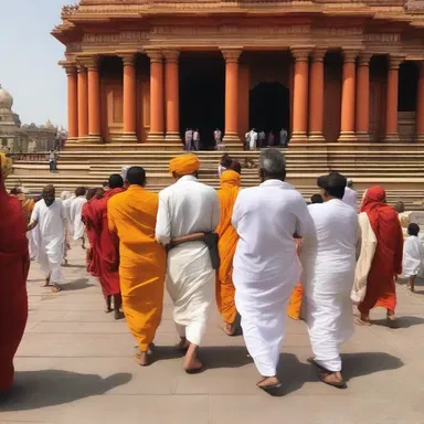 During the pilgrimage, the devotees hobbled their way to the sacred temple, showing their dedication.