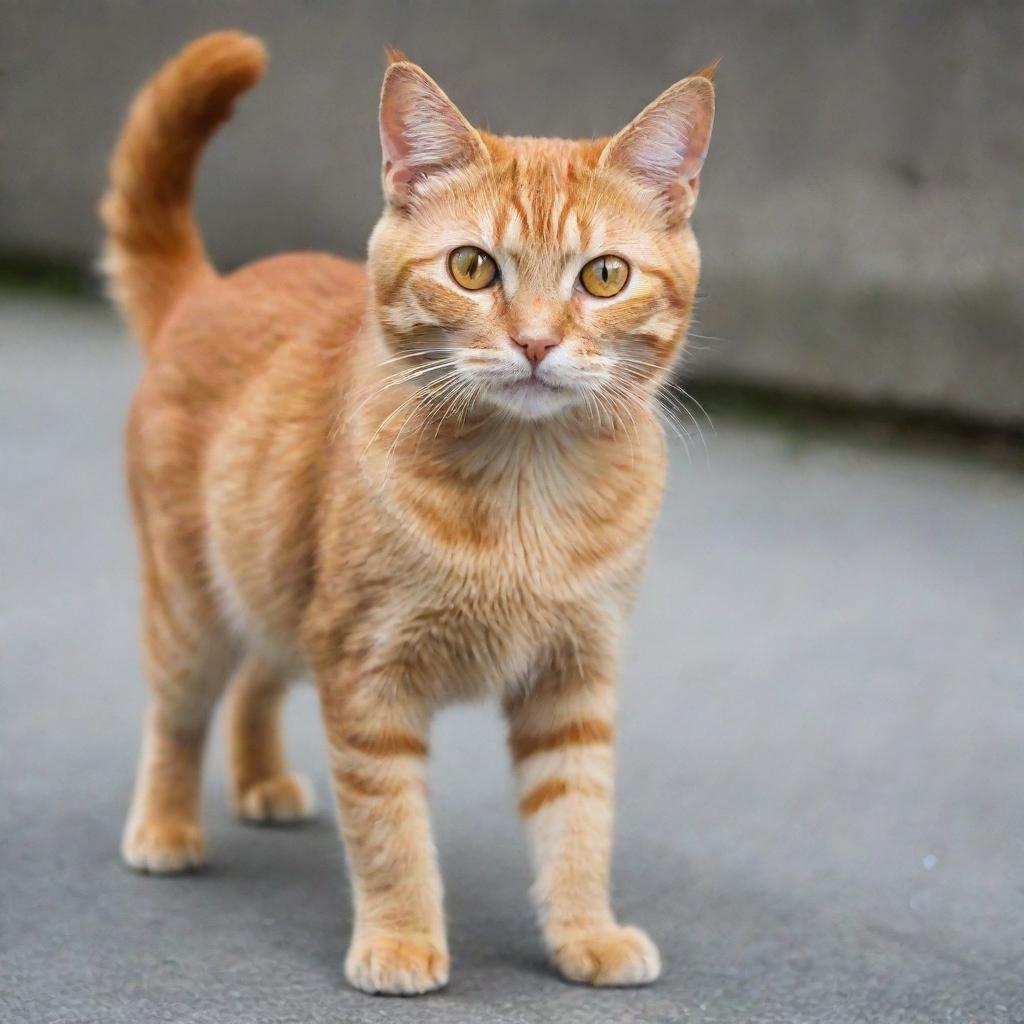 An adorable orange cat with bright sparkling eyes, poised in a playful stance