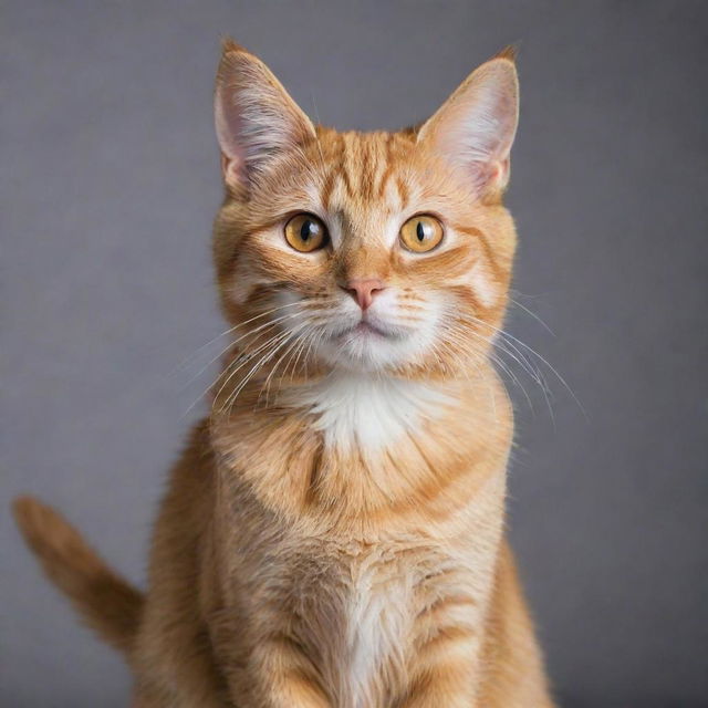 An adorable orange cat with bright sparkling eyes, poised in a playful stance