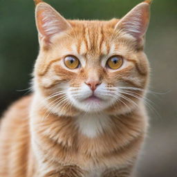 An adorable orange cat with bright sparkling eyes, poised in a playful stance