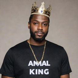 An image of a regal, black king wearing a shirt with '@amrpl' written across it.