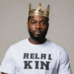 An image of a regal, black king wearing a shirt with '@amrpl' written across it.