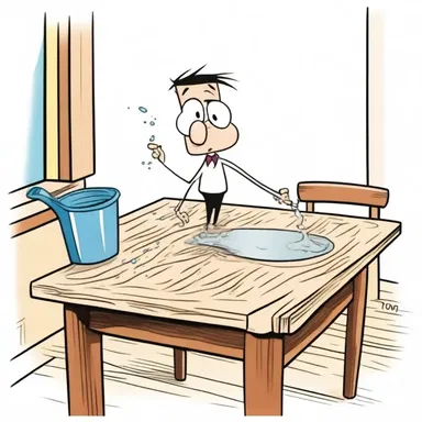 In the cartoon, Tom accidentally spilled an erosive liquid on a wooden table, and it dissolved within seconds.
