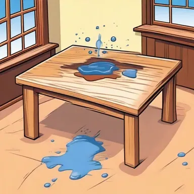 In the cartoon, Tom accidentally spilled an erosive liquid on a wooden table, and it dissolved within seconds.