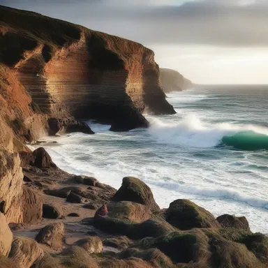 The protagonists in the romantic novel shared a tender moment while watching the erosive waves crash against the cliffs.