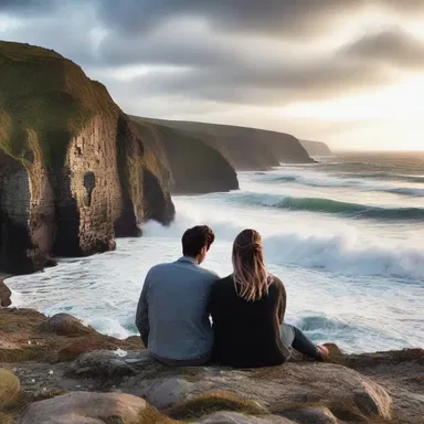 The protagonists in the romantic novel shared a tender moment while watching the erosive waves crash against the cliffs.