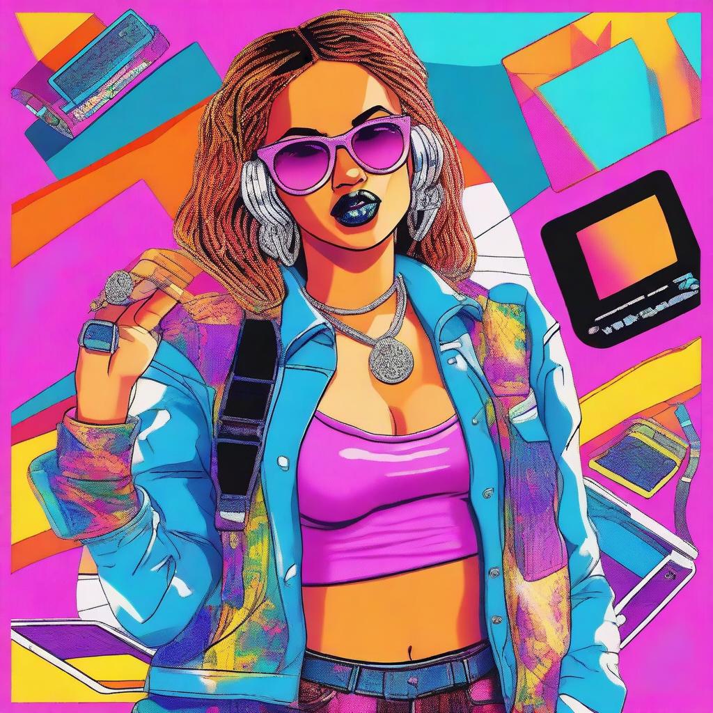 A high-quality digital art image featuring a stylish girl embodying the Y2K aesthetic