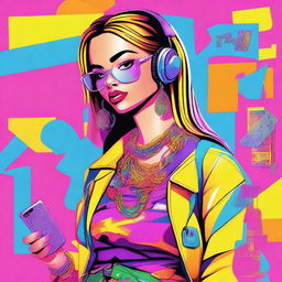 A high-quality digital art image featuring a stylish girl embodying the Y2K aesthetic