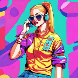 A high-quality digital art image featuring a stylish girl embodying the Y2K aesthetic