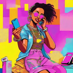 A high-quality digital art image featuring a stylish girl embodying the Y2K aesthetic