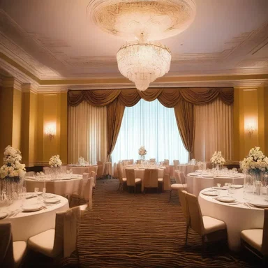 The grand ballroom was decorated with opulent faille curtains, exuding elegance and sophistication.