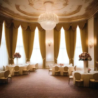 The grand ballroom was decorated with opulent faille curtains, exuding elegance and sophistication.
