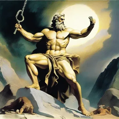 The Greek god Zeus punished Prometheus by downgrading his immortality and chaining him to a rock.