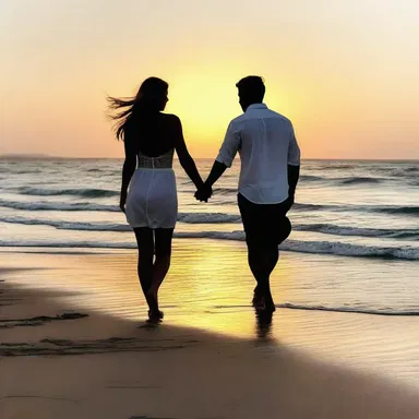 As the sun set, the tipsy couple walked hand in hand along the beach, sharing sweet kisses.