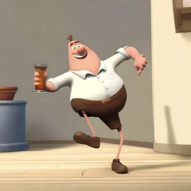 The exaggerated swaying and stumbling movements of the animated character made it clear that he was tipsy.