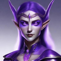 A high-quality digital art image showcasing an elf with striking purple skin