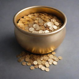 A shining pot filled to the brim with glimmering gold coins